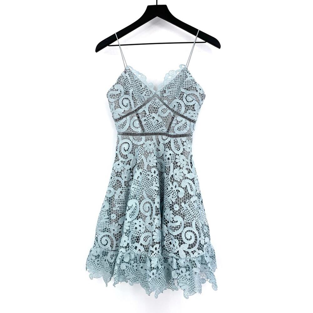 SELF-PORTRAIT Lace Mini Dress Light Blue 0